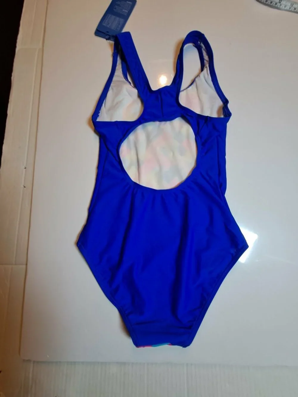 Girls Blue One Piece Swimsuit M 9-11 Colorful Print